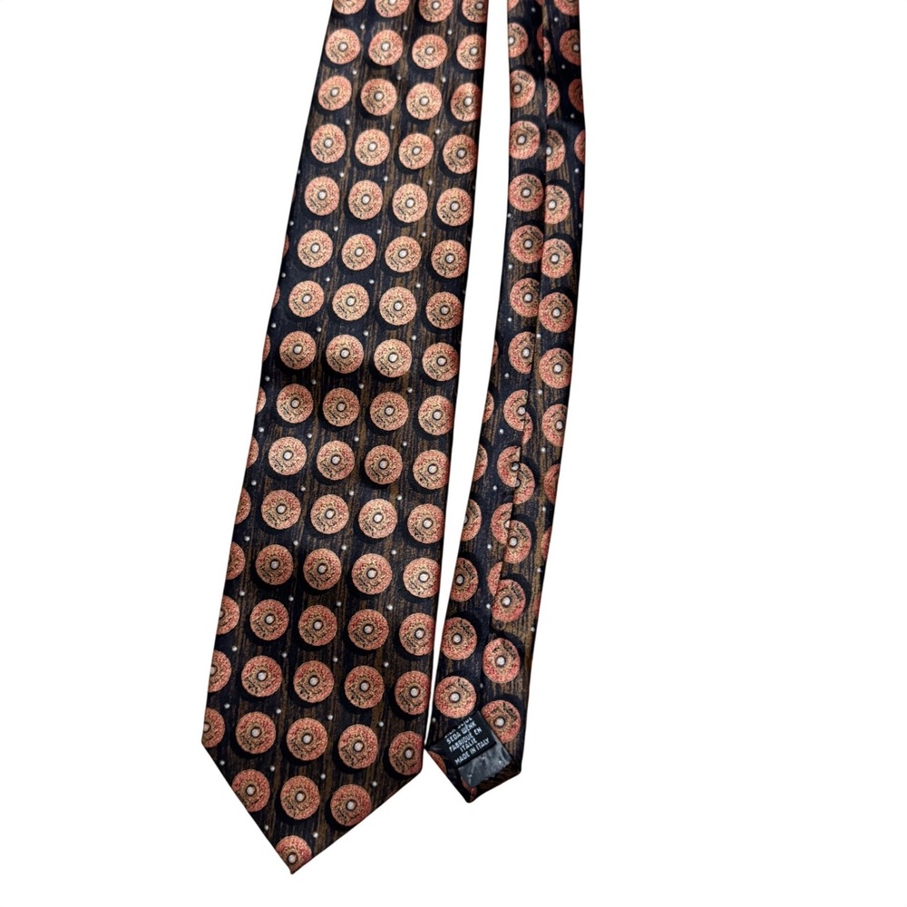 Gianfranco Ferre Mens Silk Tie Medallion Geometric Brown Copper Made in Italy